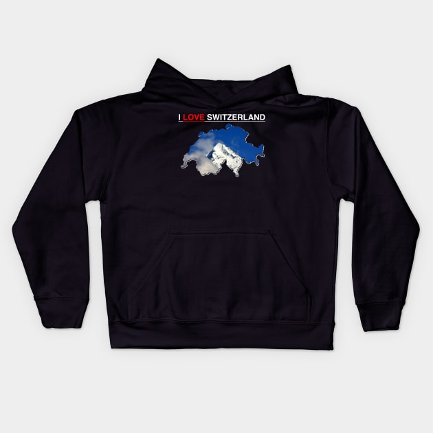 I Love Switzerland Map Snow Capped Mountain Peak Kids Hoodie by PathblazerStudios